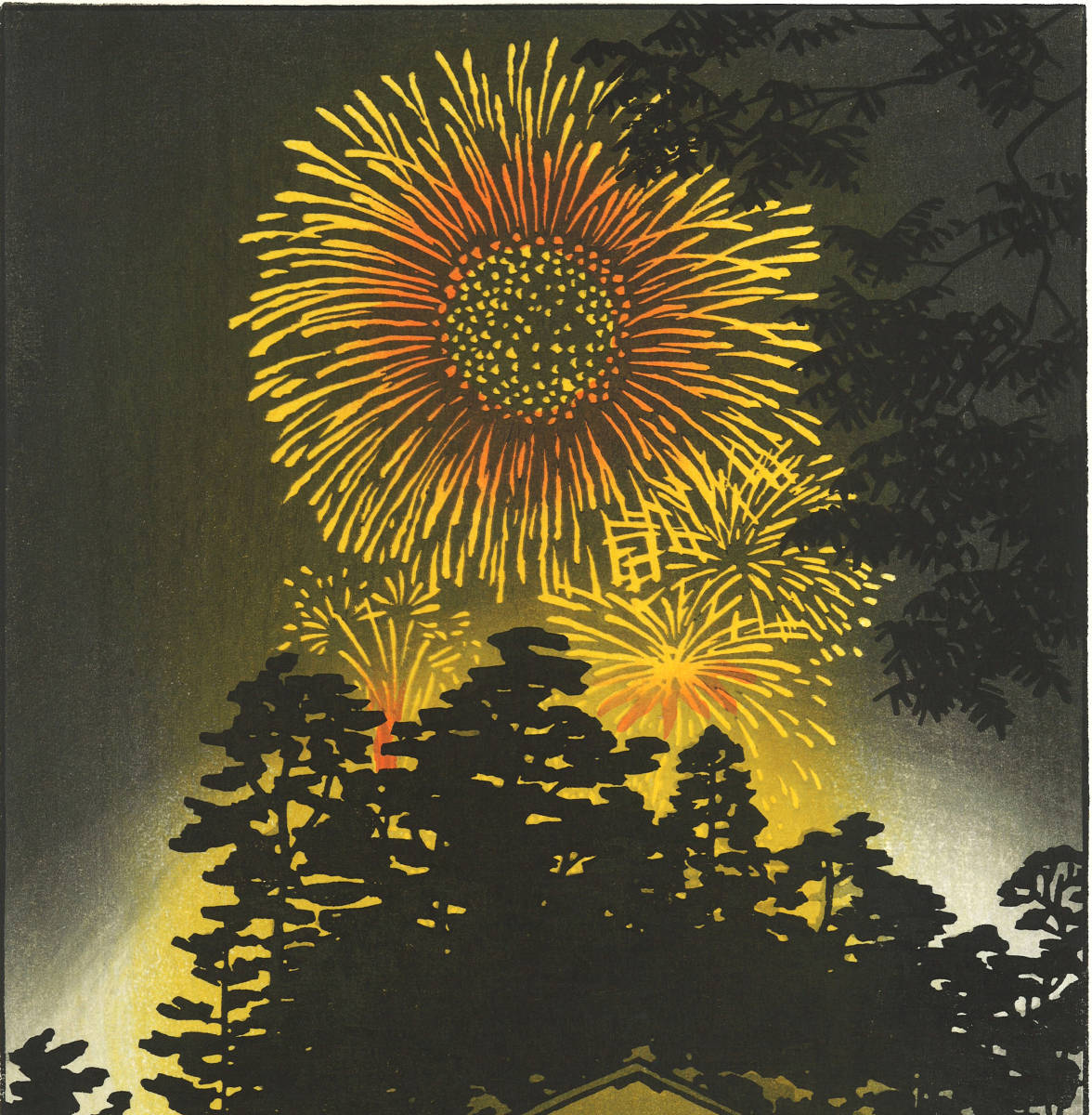 笠松紫浪　木版画 　sk35 夏の夜　新版画　初版昭和中期頃_画像7