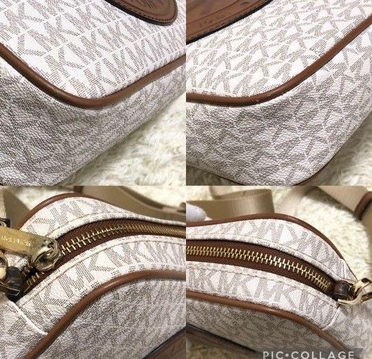 【美品】MICHEAL KORS マイケルコース　カメラバッグ　デカロゴ　モノグラム　総柄　ショルダー 白系 