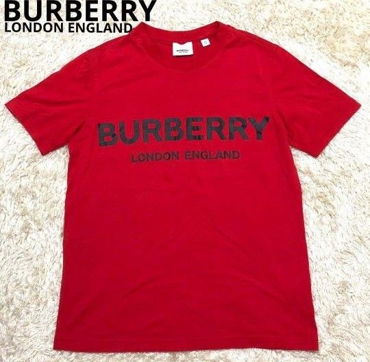 【美品】 BURBERRY  LONDON バーバリー　現行モデル　Tシャツ　カットソー　ロゴプリント レッド XS