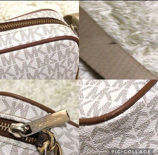 【美品】MICHEAL KORS マイケルコース　カメラバッグ　デカロゴ　モノグラム　総柄　ショルダー 白系 