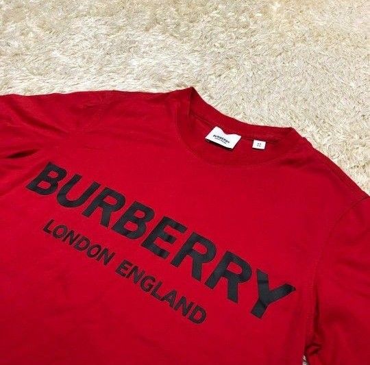 【美品】 BURBERRY  LONDON バーバリー　現行モデル　Tシャツ　カットソー　ロゴプリント レッド XS