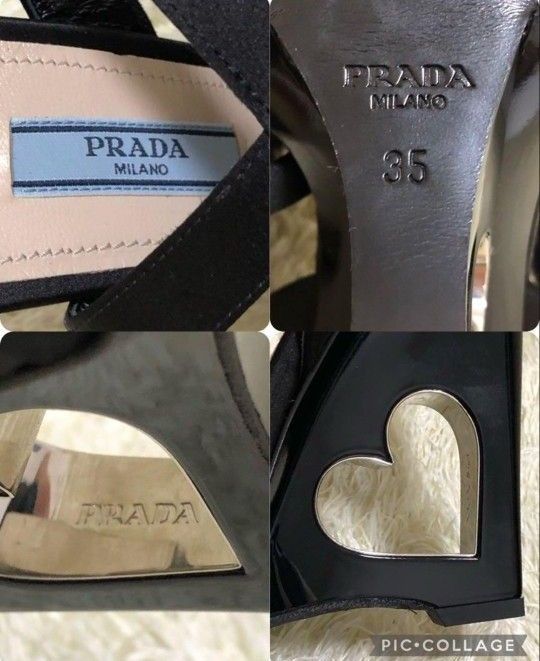 【極美品】 PRADA プラダ　近年モデル　パンプス　ヒール　ハート　ストラップ　リボン　黒 サンダル ミュール