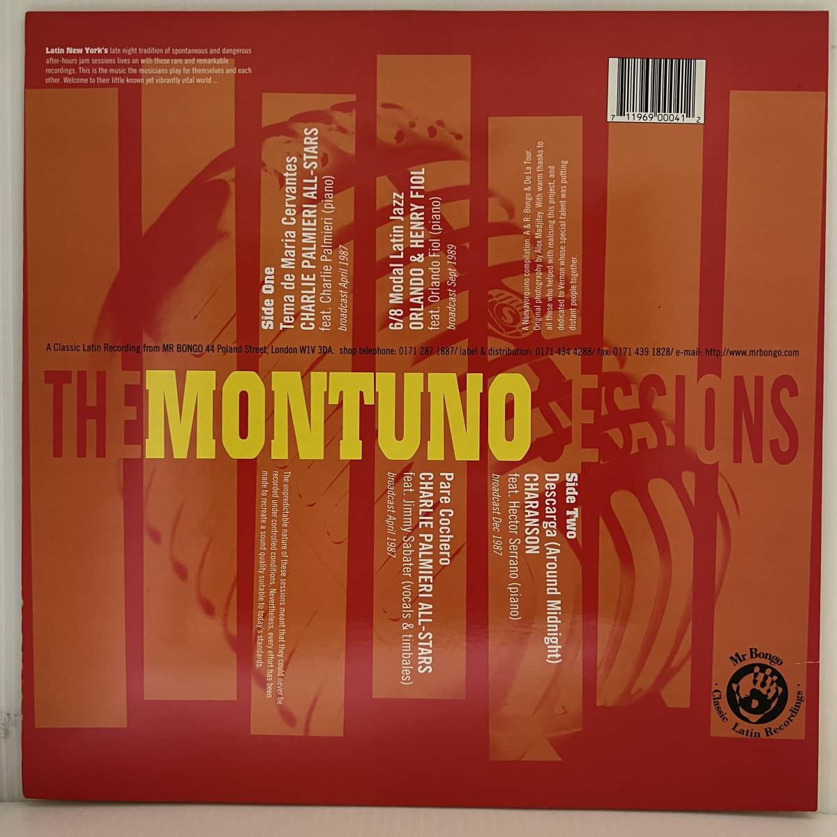 Latin Jazz LP - The Montuno Sessions with Charlie Palmieri - Live From Studio 'A' - Mr Bongo - VG+_画像2