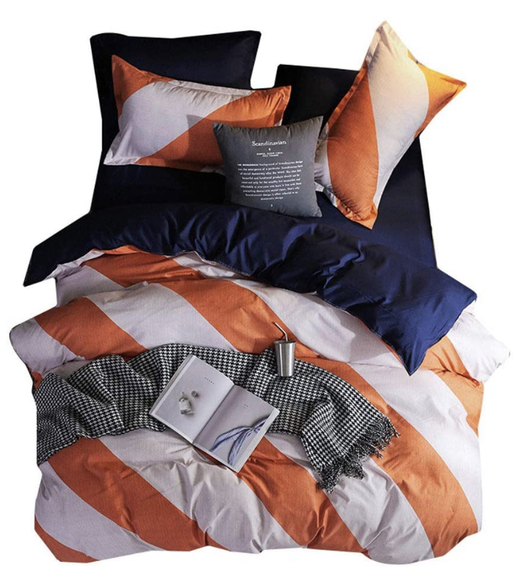 【布団カバー ダブル4点セット】枕カバー 掛け布団カバー ボックスシーツ 寝具カバー  オレンジの画像2