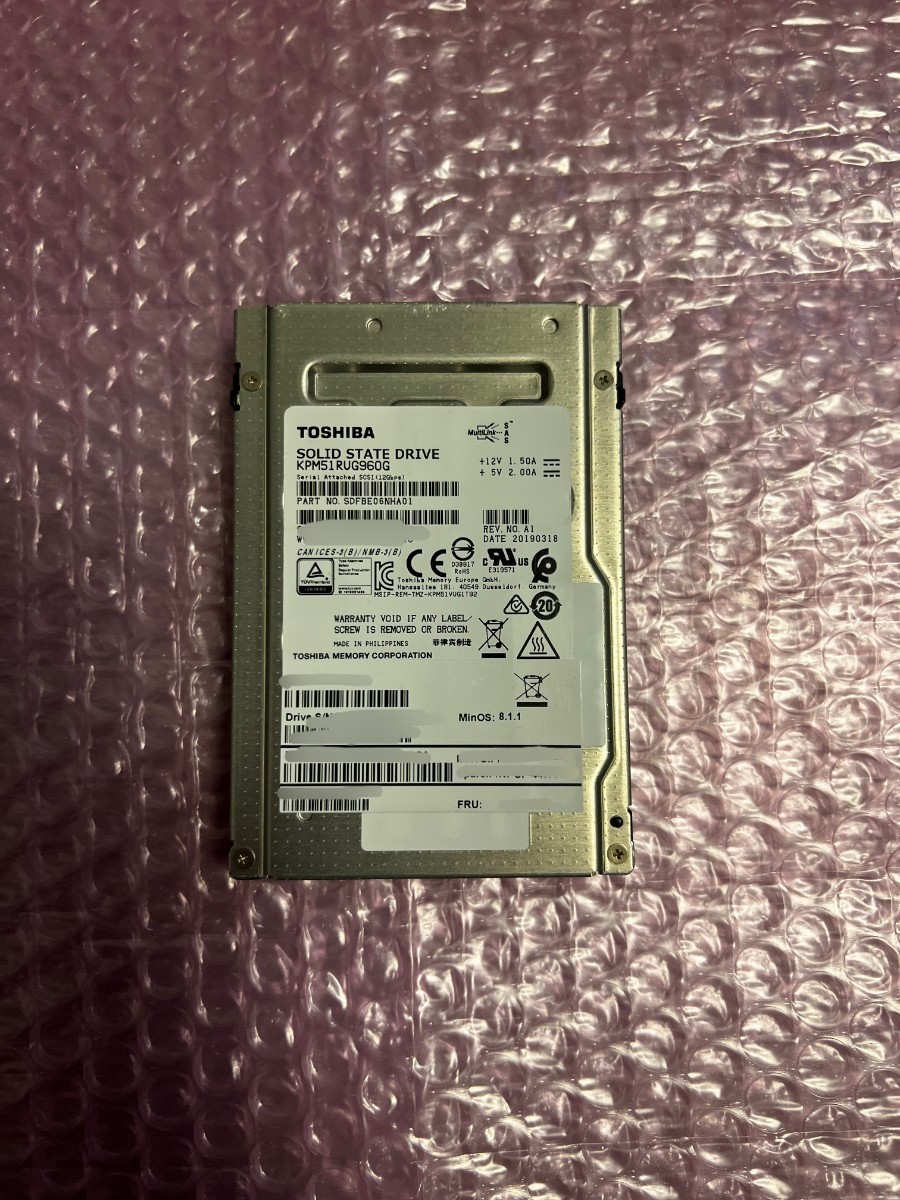 1円スタート TOSHIBA SSD 960GB KPM51RUG960G kioxia pm5 エンタープライズ SSD SAS TLC サーバー ワークステーション 自作 パソコン PC_画像1