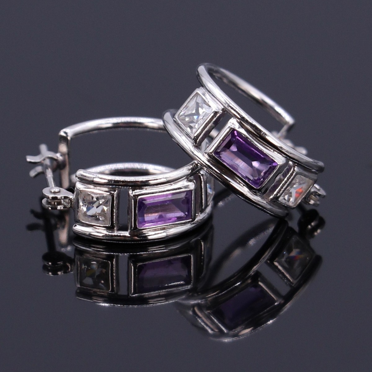 【大注目】 CE60 プラチナイヤリング900高級ジュエリー天然石紫パープルpurpleアクセサリー / 2.16g フープピアス ダイヤモンド アメジスト Pt850 プラチナ台