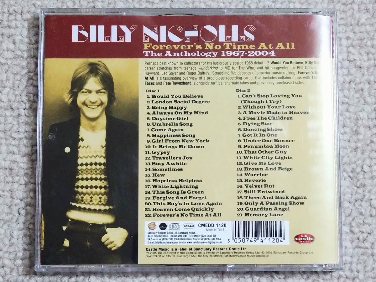 ●美品2CD Billy Nicholls/ビリー・二コルス『Forever's No Time At All; The Anthology 1967-2004』●2枚組/輸入盤/ソフト・ロック_画像2