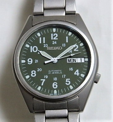 SEIKO 7S26-00D0 green face self-winding watch reverse side skeleton  stainless steel belt military watch Army : Real Yahoo auction salling