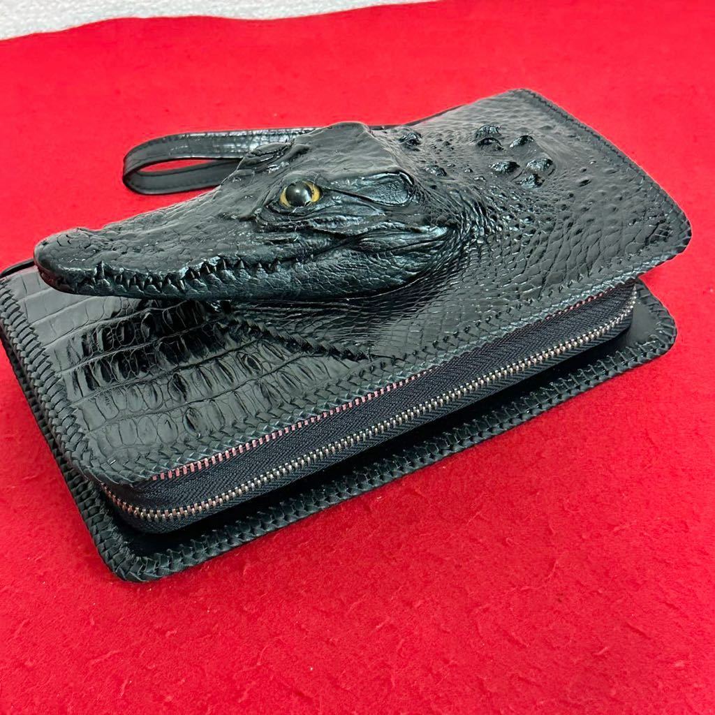 新品未使用品★ クロコダイル セカンドバッグ オーガナイザー genuine crocodile クロコ ラウンドファスナー メンズ