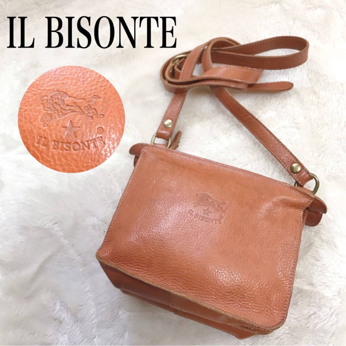 最安 美品 IL BISONTE イルビゾンテ レザーショルダーバッグ キャメル