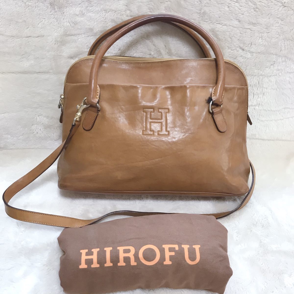 定番の冬ギフト トート ショルダーバッグ 2way HIROFU キャメル ヒロフ