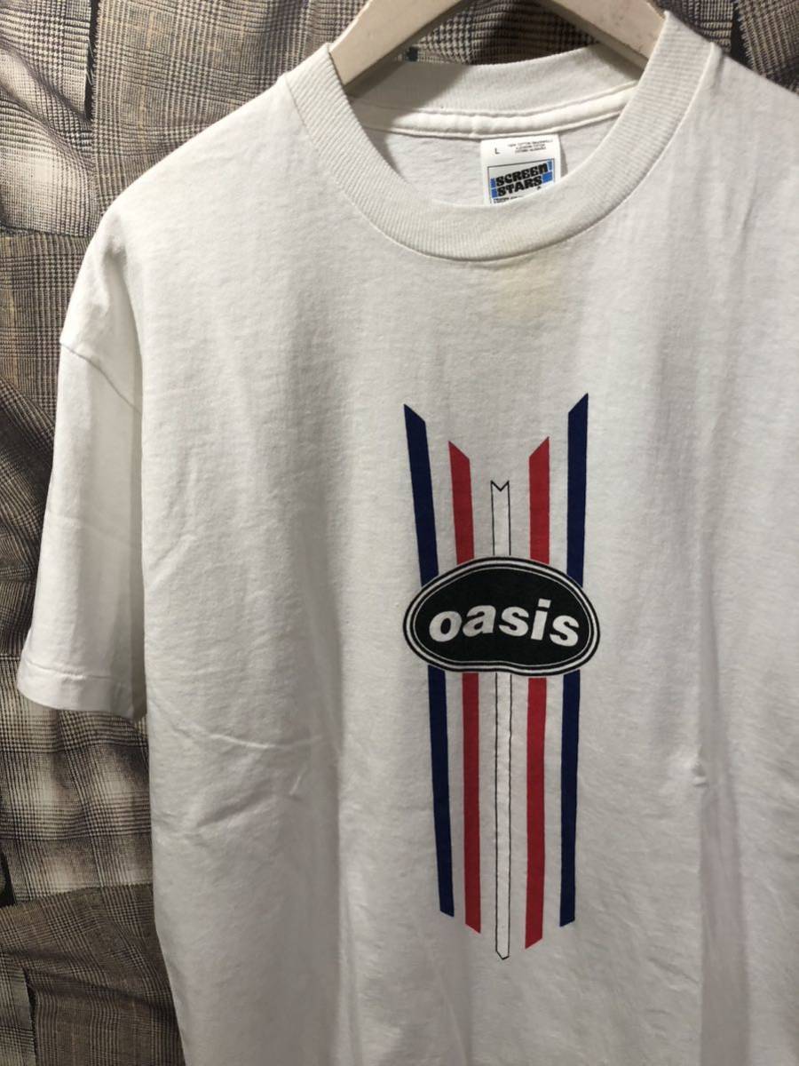 ユーロボディ　OASIS オアシス　ヴィンテージ　ユーロボディ　トリコロール　ロゴ　バンドTシャツ　サイズL ホワイト　FK_画像2