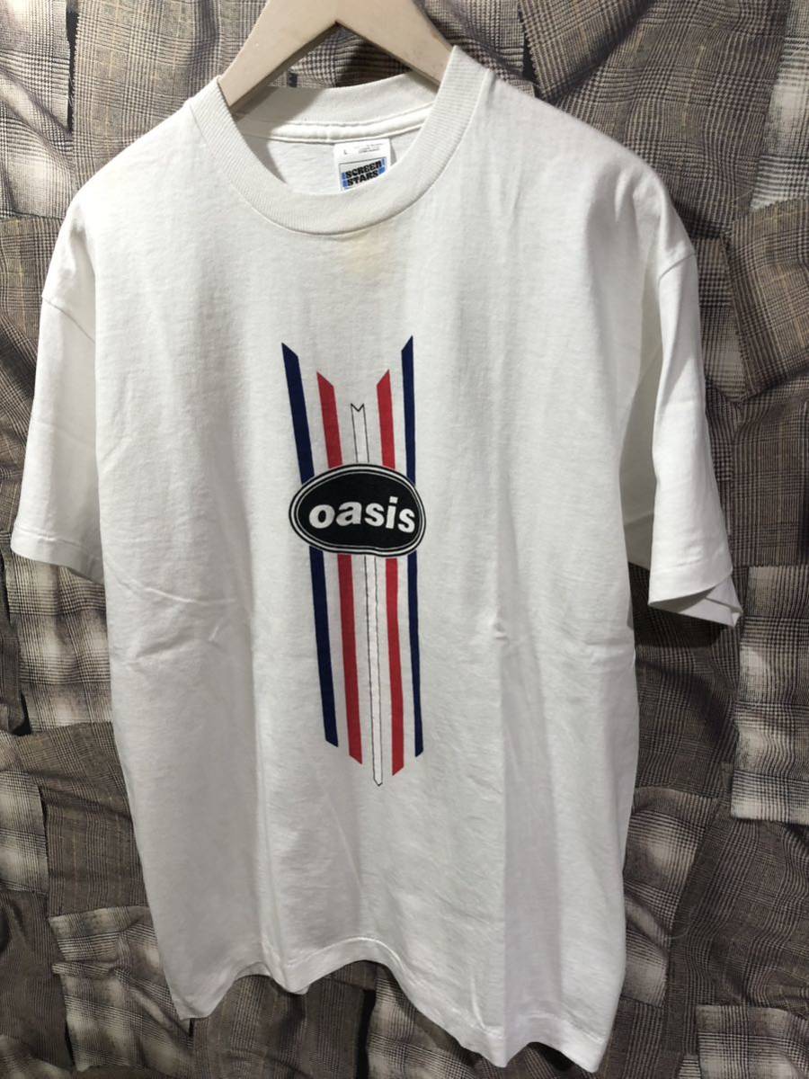 ユーロボディ　OASIS オアシス　ヴィンテージ　ユーロボディ　トリコロール　ロゴ　バンドTシャツ　サイズL ホワイト　FK_画像1