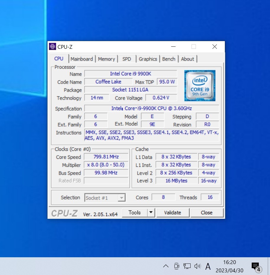 CPU Intel Core i9 9900K 3.6GHz 8コア16スレッド CoffeeLake PCパーツ