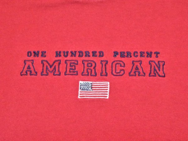 2000sUSA古着 Made in America by Tee Jays 星条旗 刺繍ロゴ Tシャツ sizeM 赤 レッド アメリカ 国旗 2000年代 Y2K ポストビンテージ_画像2