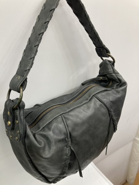  free shipping! handbag shoulder bag cow leather oil leather dark gray .And A And A *SAMPLE unused cheap!