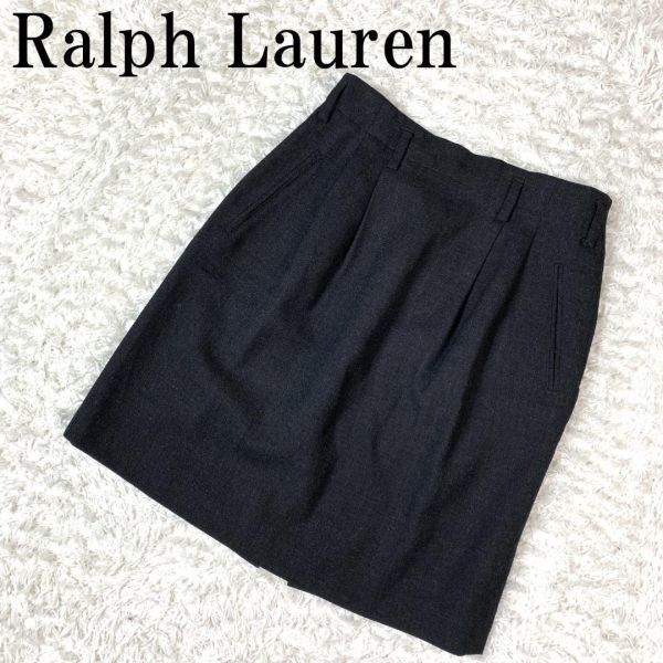 Ralph Lauren ラルフローレン スカート ダークグレー ウール キュプラ 9 B1146_画像1