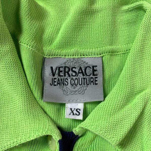 ヴェルサーチジーンズクチュール ノースリーブ ポロシャツ 黄緑 VERSACE JEANS COUTURE ニット素材 ライトグリーン 小さいサイズ XS B1351_画像5