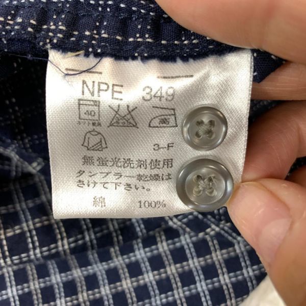 カンサイジーンズ ブロックチェック長袖ボタンダウンシャツネイビーKANSAI JEANS コットン100% カジュアル ゆったり感 M B896_画像8