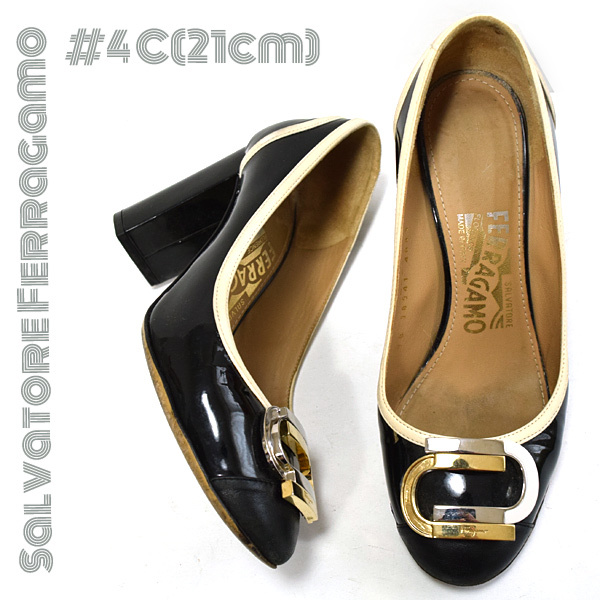 Salvatore Ferragamo■希少　ロゴ金具エナメルパンプス 4（21cm）サルヴァトーレフェラガモ　ラウンドトゥ　セレモニーフォーマル