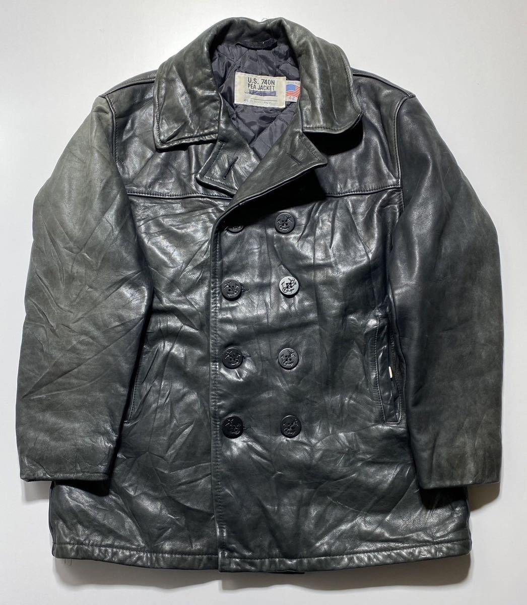 【42】U.S.740N PEA LEATHER JACKET Schott US NAVY アメリカ海軍 レザー Pコート Pジャケット ショット USA製 G1875_画像1