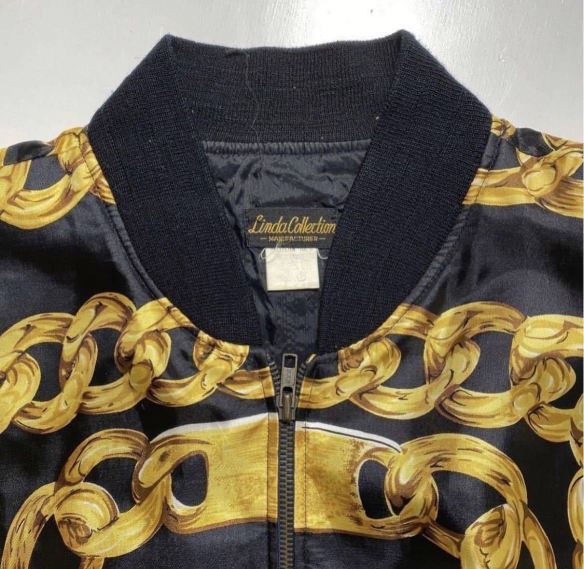 Linda Collection Gold Chain nylon Jacketリンダ コレクション ゴールド チェーン ナイロン ジャケット スカジャン Y1057_画像3