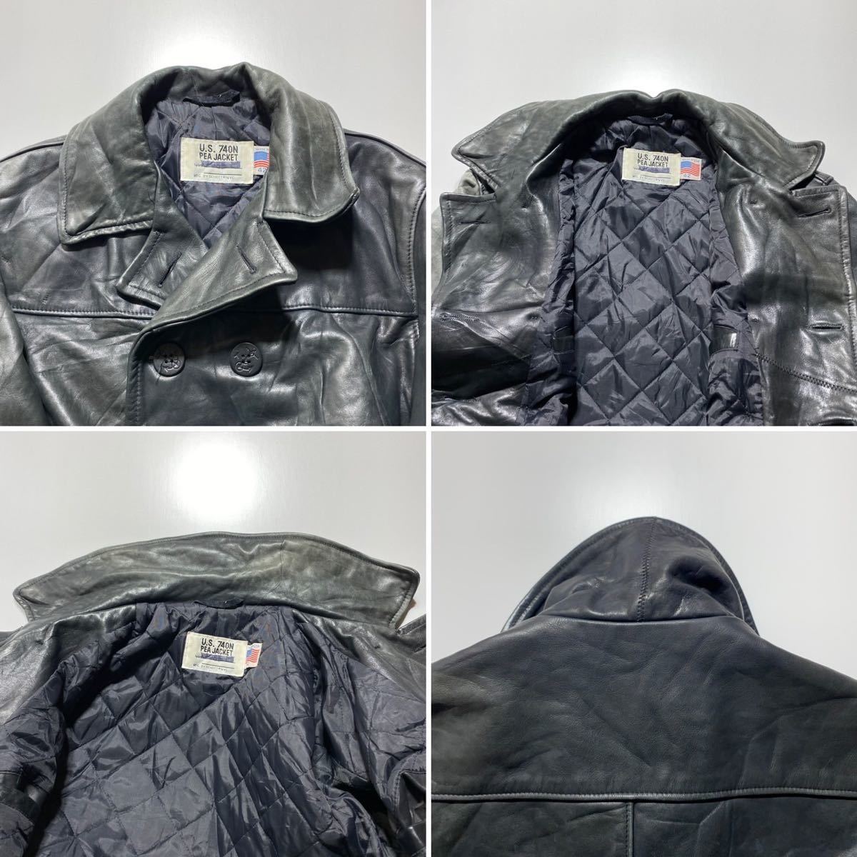 【42】U.S.740N PEA LEATHER JACKET Schott US NAVY アメリカ海軍 レザー Pコート Pジャケット ショット USA製 G1875_画像3