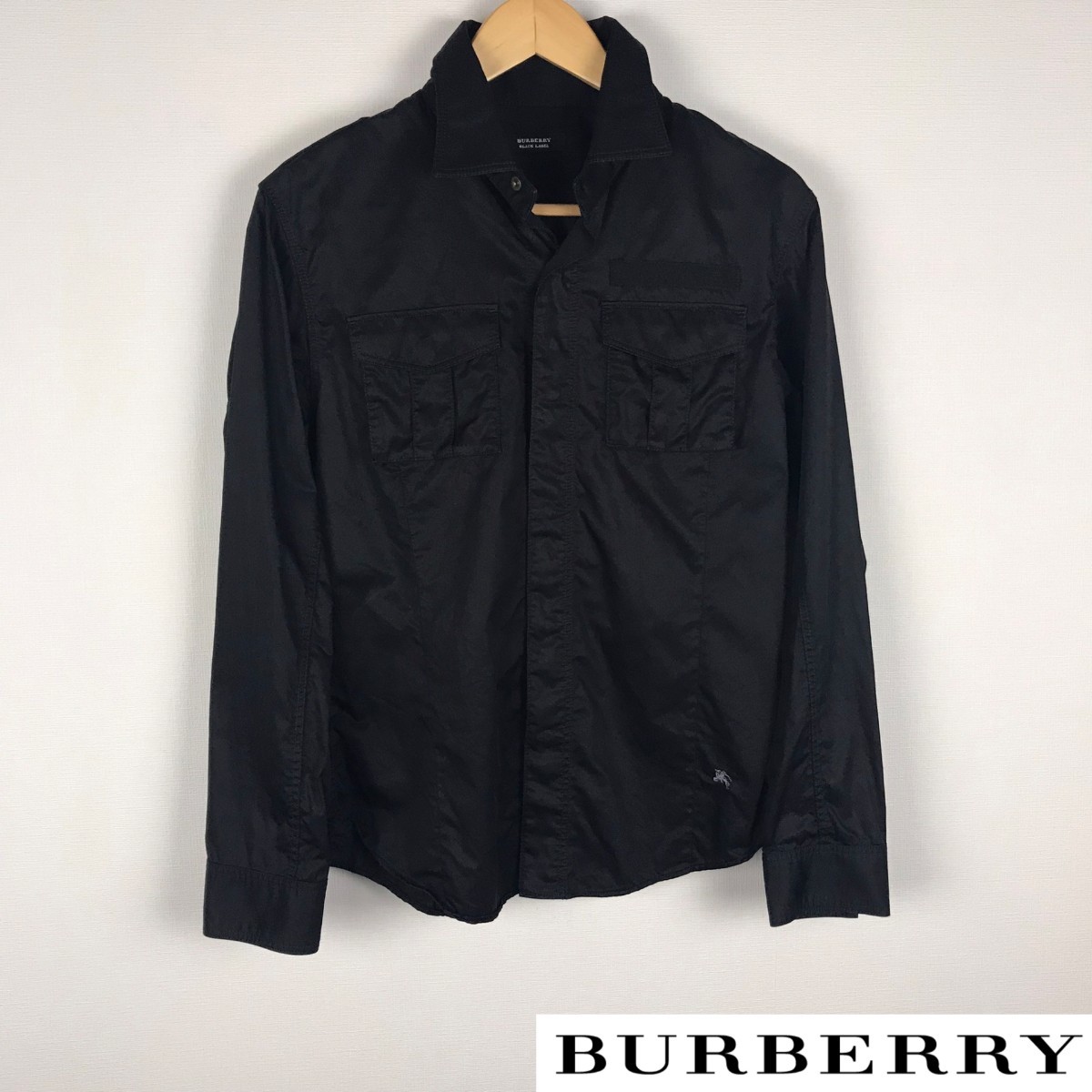 美品 BURBERRY BLACK LABEL 長袖シャツ ブラック サイズ2 返品可能 送料無料の画像1