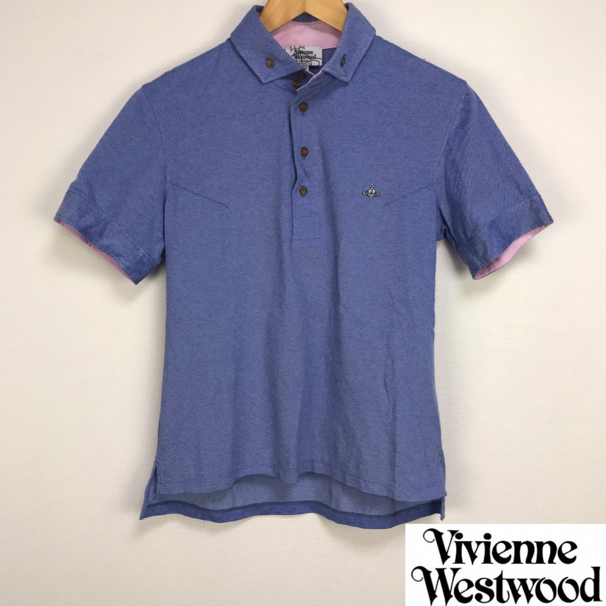 極美品 ヴィヴィアンウエストウッドマン 半袖ポロシャツ ブルー サイズ46 返品可能 送料無料