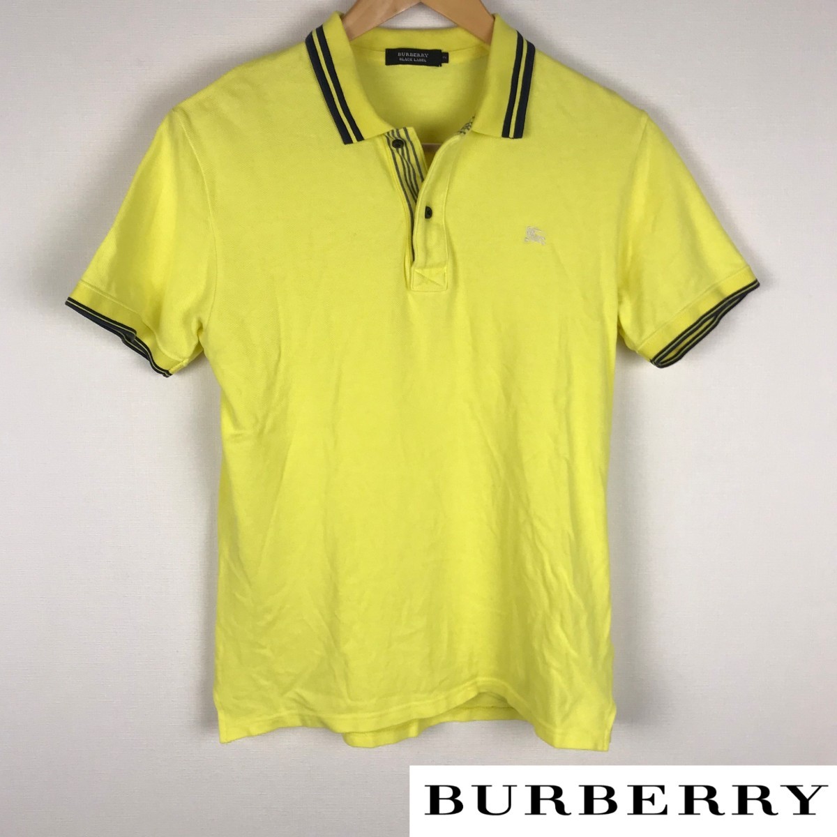 美品 BURBERRY BLACK LABEL 半袖ポロシャツ イエロー サイズ2 返品可能 送料無料