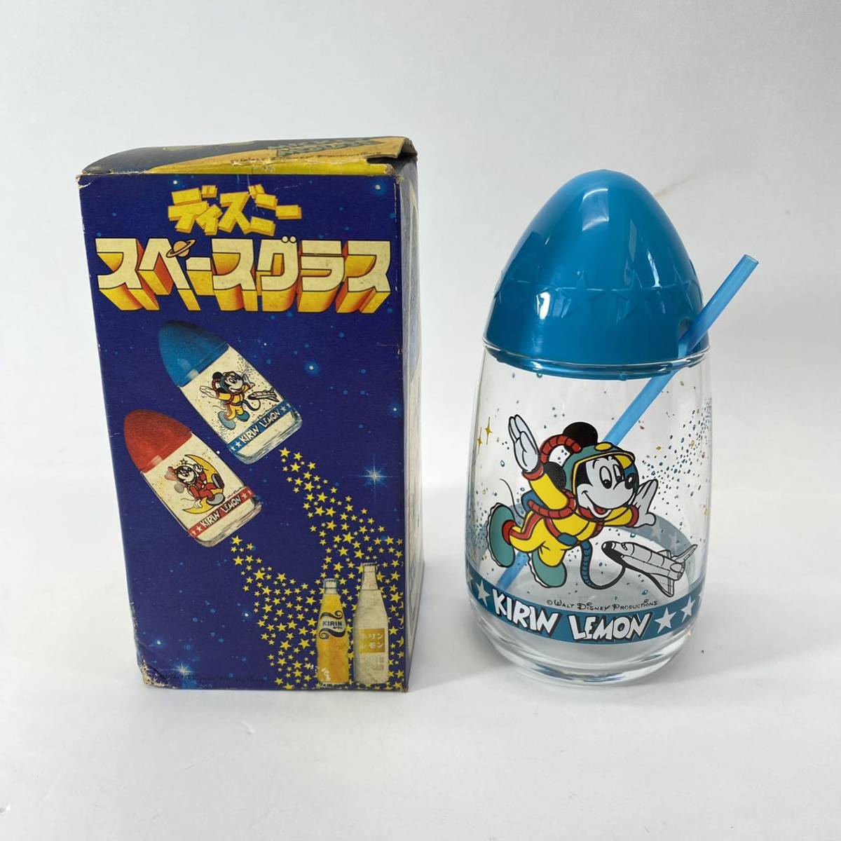 KIRIN LEMON жираф лимон Disney Space стакан Mickey Novelty соломинка с ящиком Space Age подлинная вещь не использовался текущее состояние товар 0305