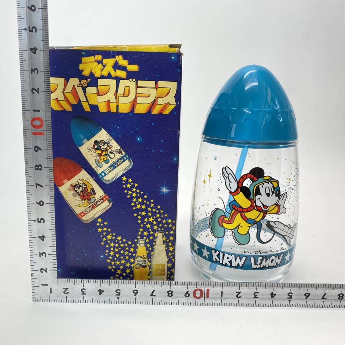 KIRIN LEMON жираф лимон Disney Space стакан Mickey Novelty соломинка с ящиком Space Age подлинная вещь не использовался текущее состояние товар 0305