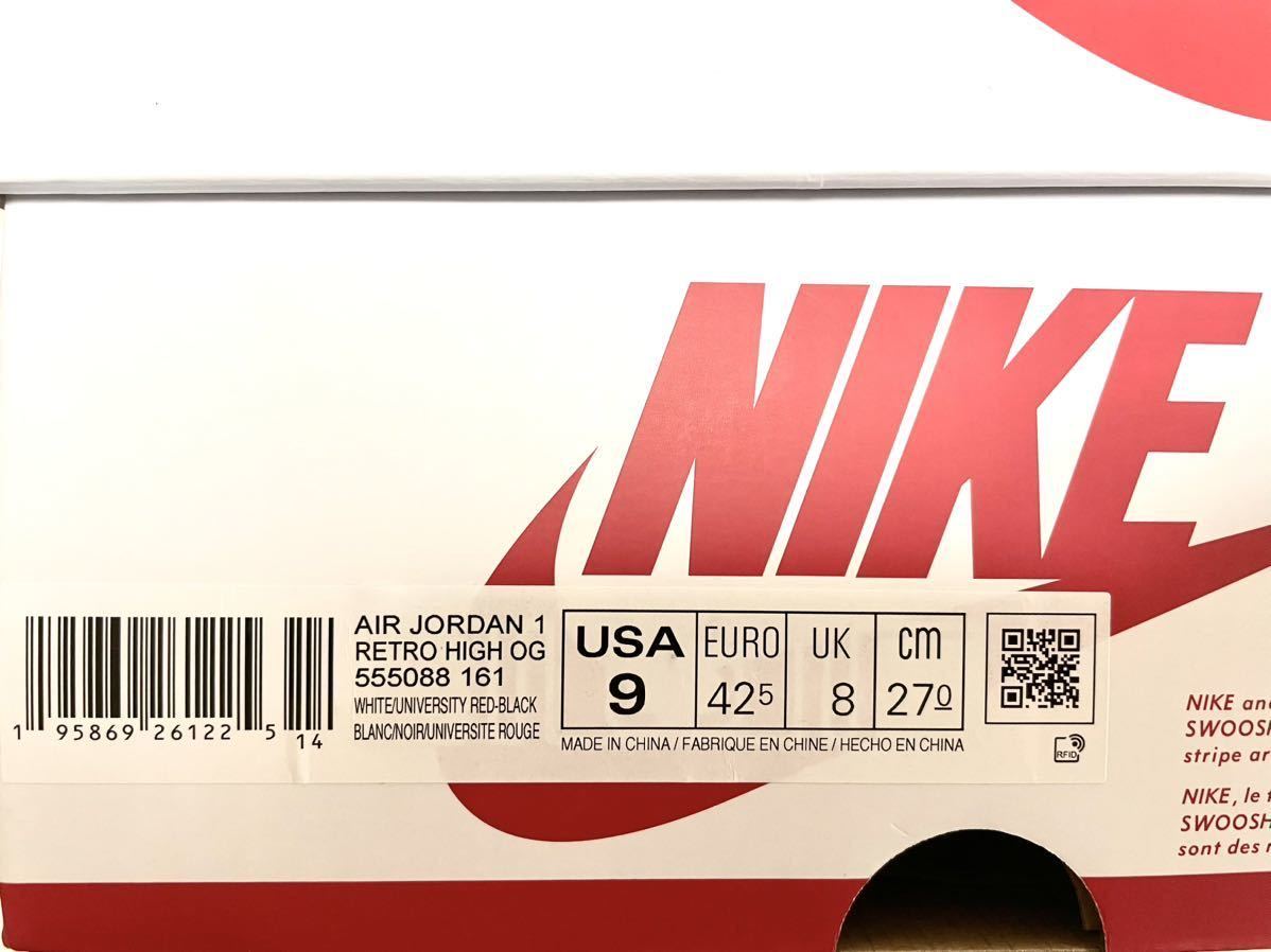 NIKE ナイキ エア ジョーダン 1 レトロ HIGH OG Heritage 27.0cm SNKRS 新品 ホワイト/ブラック/ユニバーシティレッド SNK514_画像10