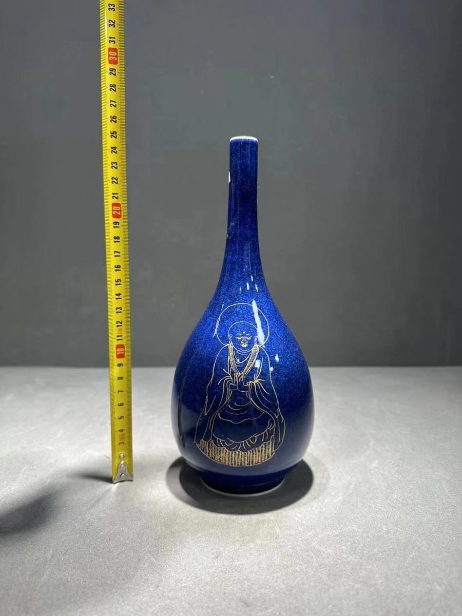 代】瑠璃色花瓶 骨董品 古美術 中国美術 清朝 青花 陶磁器 粉彩