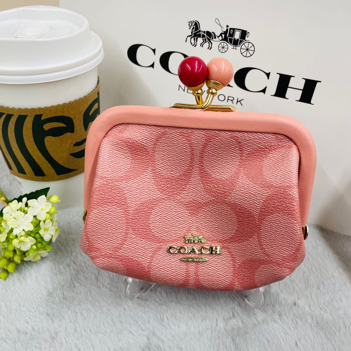 COACH コーチ 財布 がま口 ポーチ ピンク - コインケース