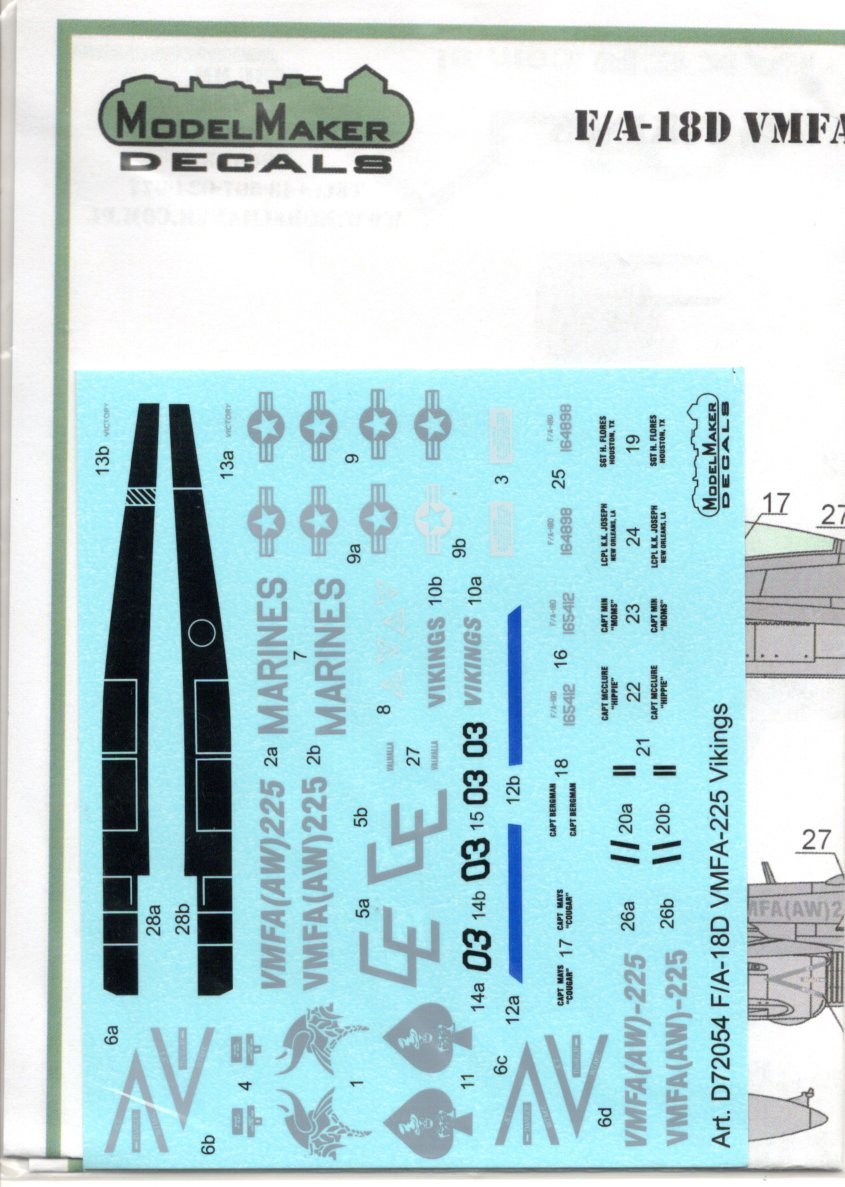 1/72 Model Maker Decal モデルメーカーデカール D72054  McDonnell-Douglas F/A-18D VMFA-225 Vikings の画像2