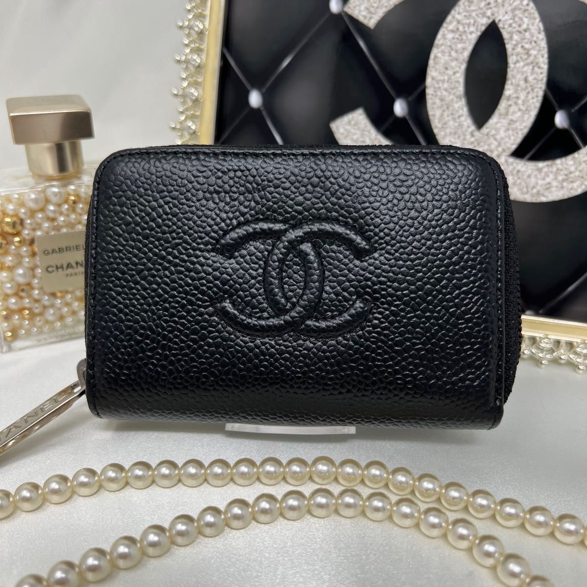 CHANEL シャネル キャビスキン ココマーク ラウンドジップコインケース-