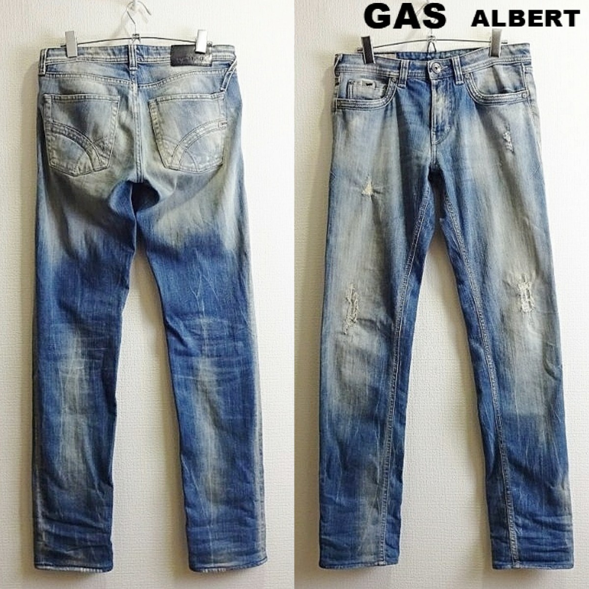 即決★ 送料無★GAS　ALBERT　スリムフィットデニム　W78cm　ストレッチ　クラッシュ加工　藍青　Sz.30　ガス　F913