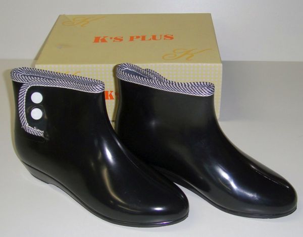 B品 ショートレインブーツ ブラック Sサイズ ( 22.0cm - 22.5cm ) レインシューズ ウェッジソール 軽量 雨靴 長靴 防水 09601 ⑤_製造時のキズ汚れ有り