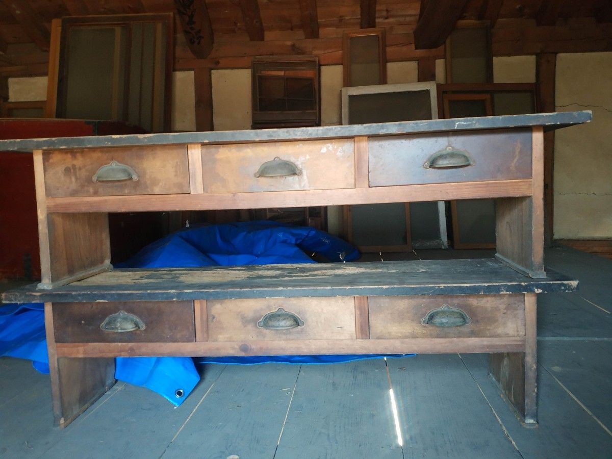 稀少 レア 古い引き出し付きの机 テーブル ｘ2台セット アンティーク