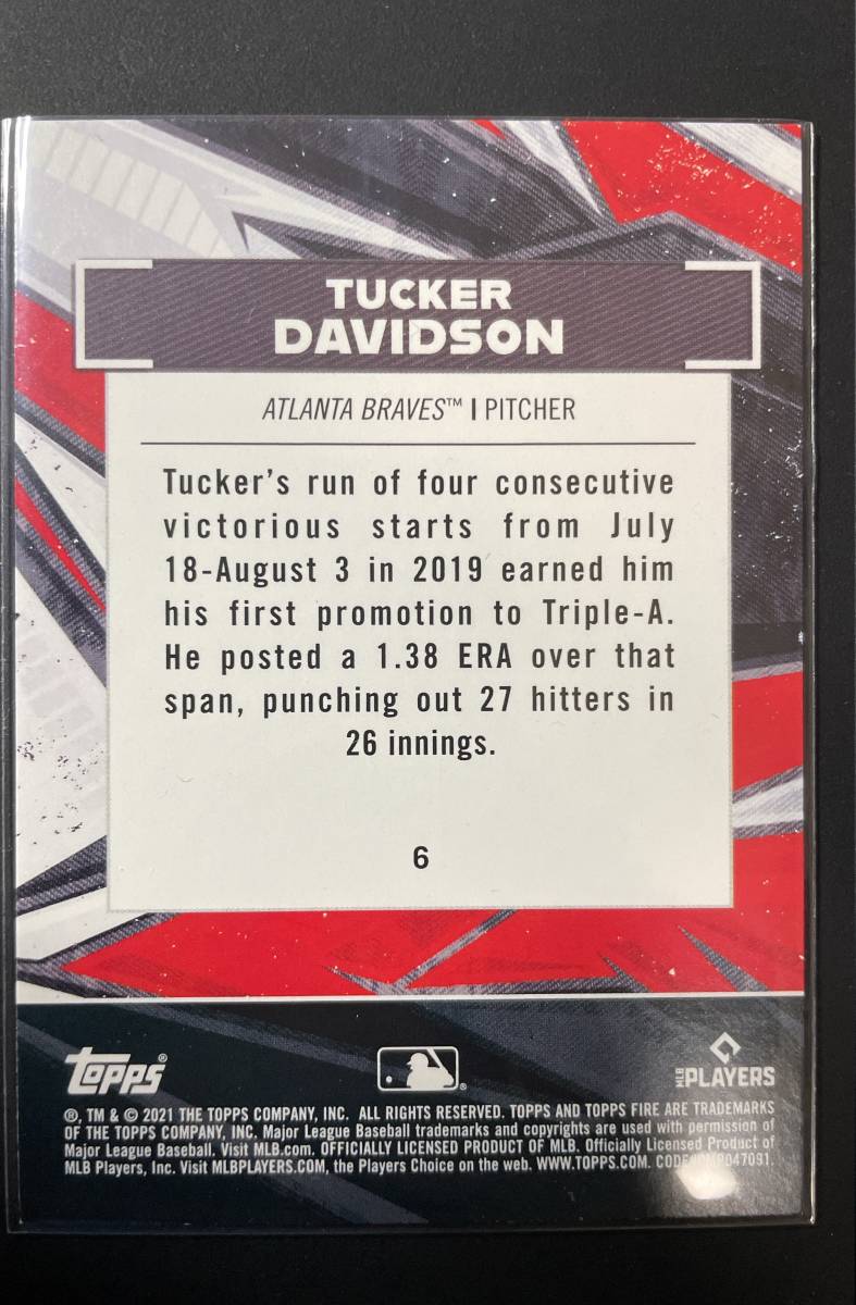 【Tucker Davidson】Topps Fire Baseball 2021 MLB card【RC】【タッカー・デイヴィッドソン】_画像2