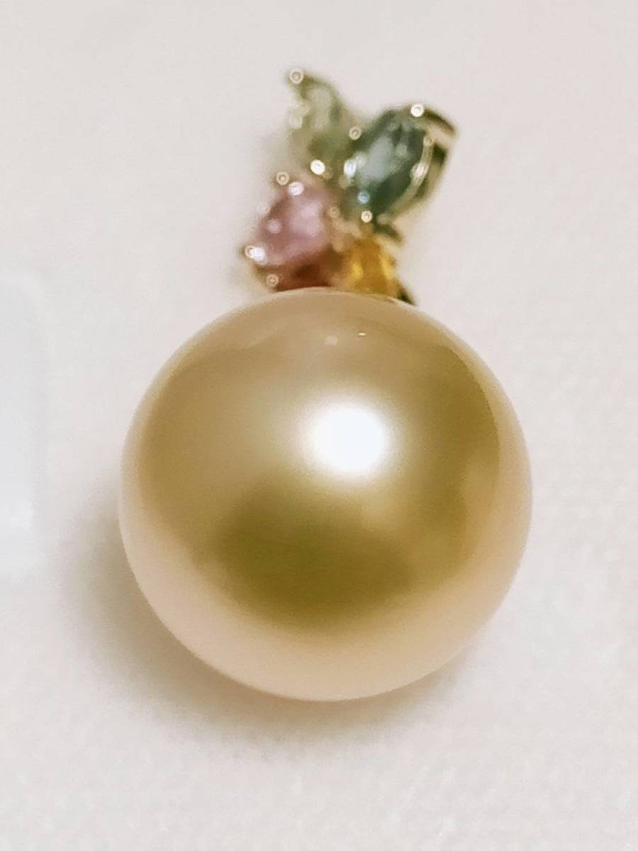 南洋白蝶真珠 花珠12.2mm ナチュラルゴールドカラー K18 サファイア