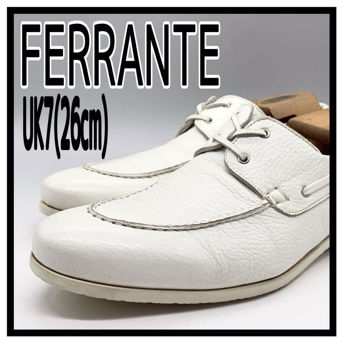 FERRANTE (フェランテ) デッキシューズ モカシンシューズ レザー ホワイト 白 UK7 26cm 革靴 イタリア製 メンズ