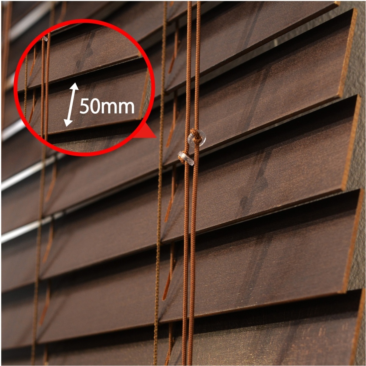 窓枠に合わせてサイズ加工が可能 高品質 木製 ウッド ブラインド オーダー可 スラット(羽根)幅50mm 幅171～180cm×高さ31～100cmの画像2