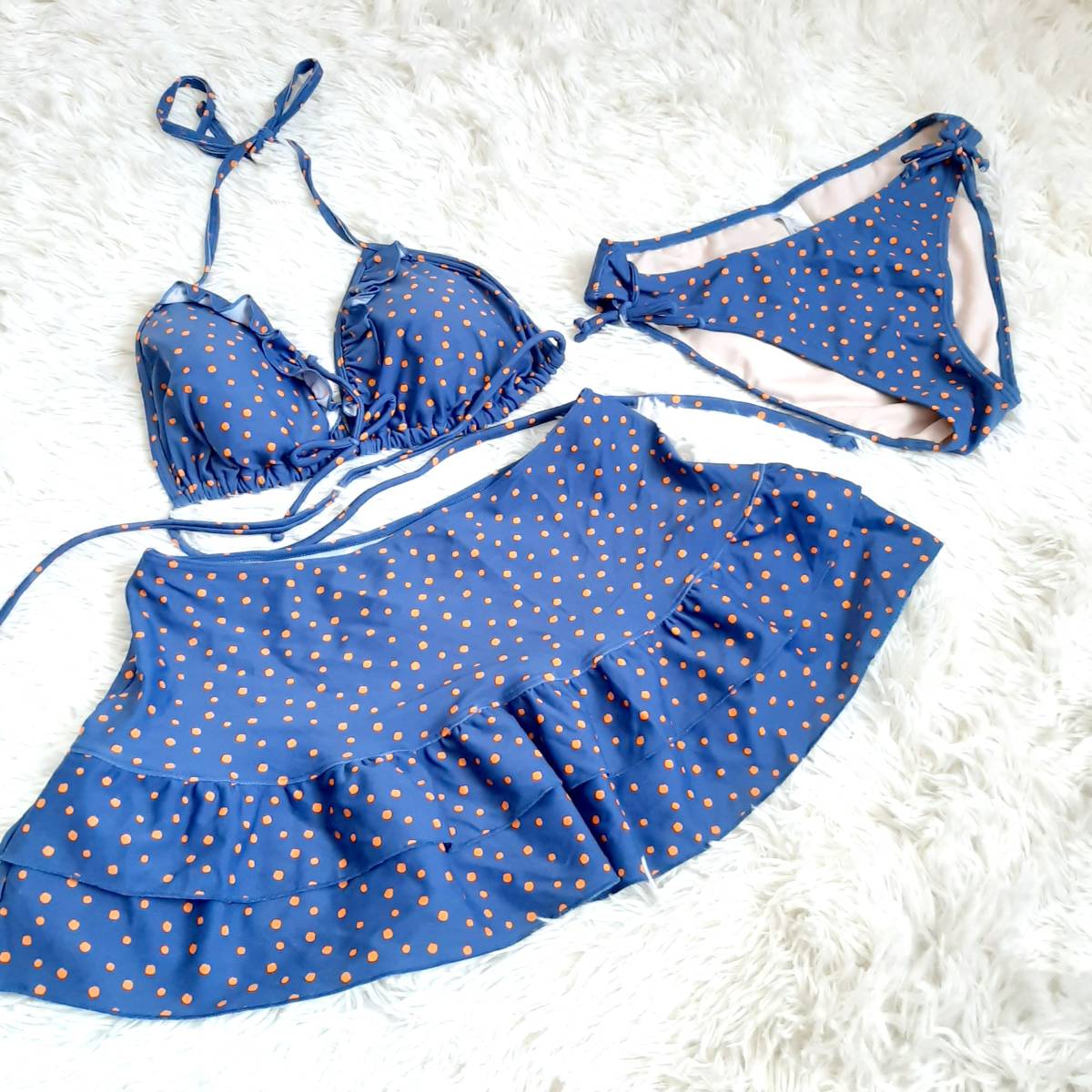  anonymity delivery *gu GU dot pattern frill triangle bikini skirt swimsuit navy blue Lka