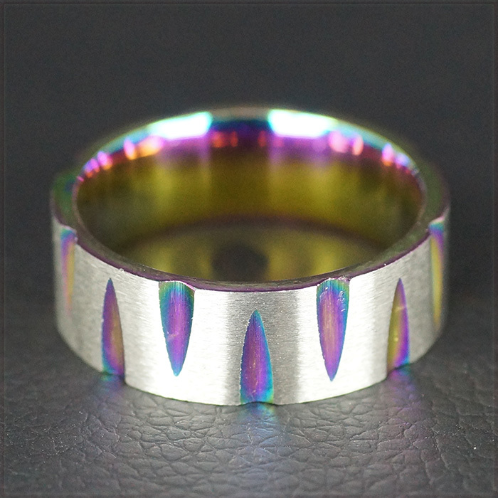 [RING] V Shape Cut Titanium Steel Rainbow V字 カット チタン ヒート グラデーション レインボー 8mm フラット リング 26号 【送料無料】_画像7