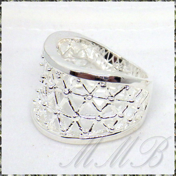[RING] 925 Sterling Silver Plated Triangle Net ウェイブ トライアングル ネット デザイン ワイド シルバーリング 18号 【送料無料】の画像3
