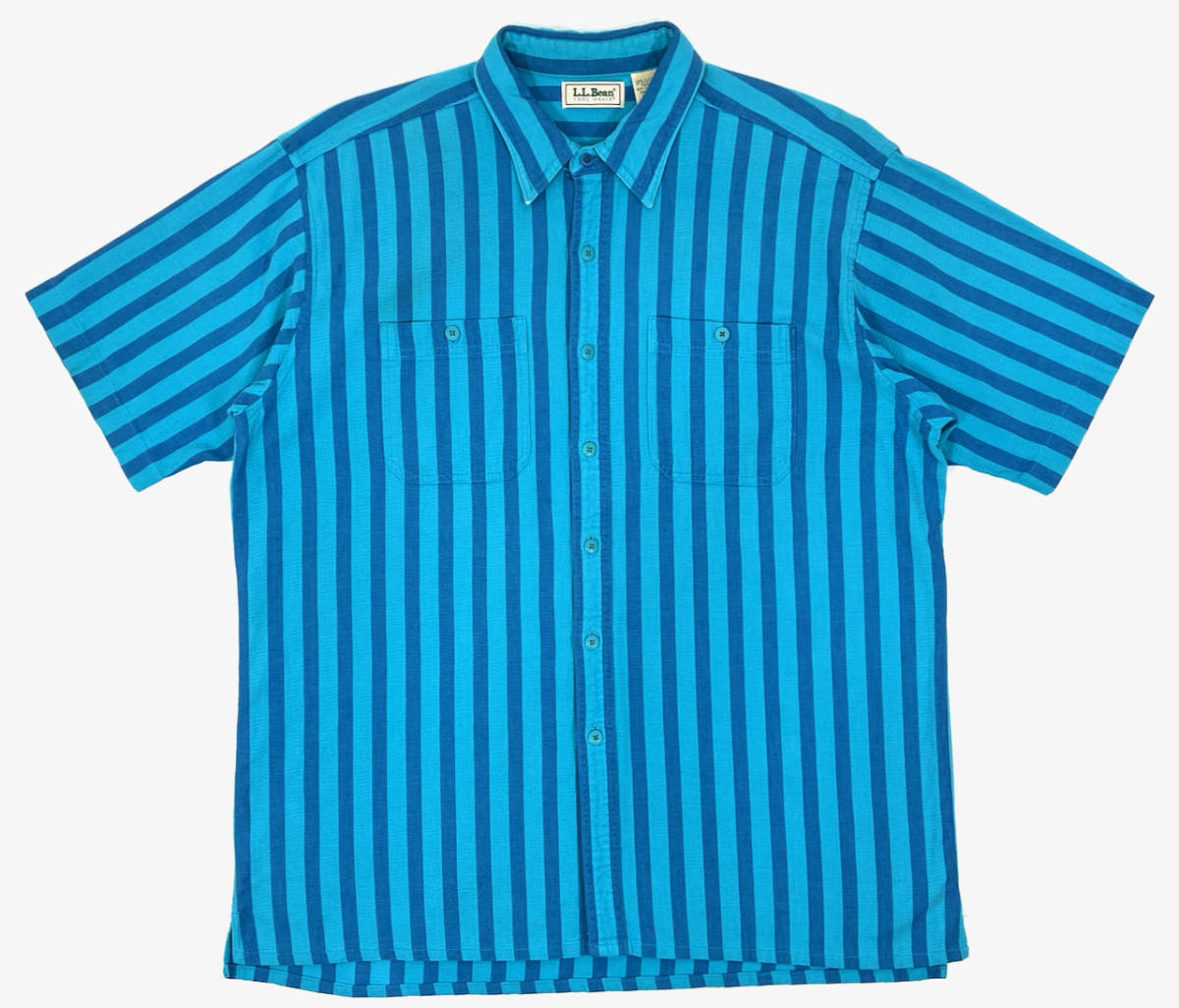 USA製 1990s L.L.Bean COOL WEAVE S/S shirts L オールドエルエルビーン クールウィーブ 半袖コットンシャツ ストライプ ブルー