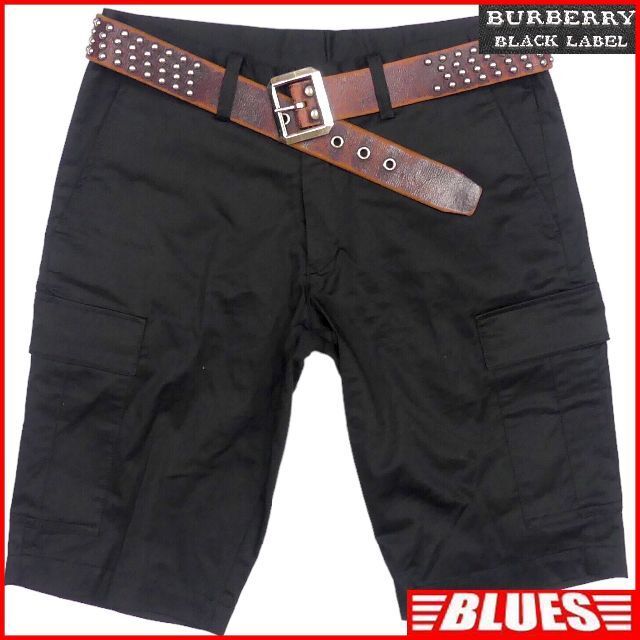 即決★BURBERRY BLACK LABE★W31位 ハーフパンツ カーゴパンツ 廃盤 バーバリーブラックレーベル メンズ 73 黒 ノバチェック 三陽商会 刺繍_画像1