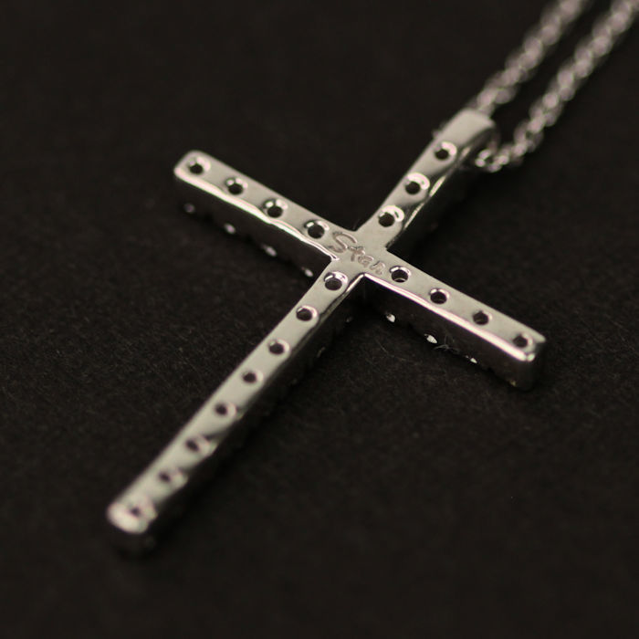 Star Jewelry スタージュエリー ダイヤモンドクロスネックレス 十字架 0.21ct K18WG ホワイトゴールド 全長約49cm  20401【】